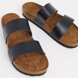 South Beach double strap slide sandals in black